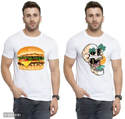 Stylish Polycotton White Printed Tees For Men Pack of 2