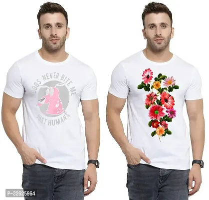 Stylish White Polycotton Round Neck T-Shirt For Men Pack Of 2-thumb0