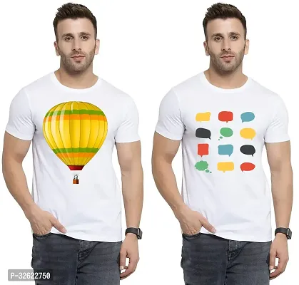 Stylish White Polycotton Printed T-Shirt For Men Pack Of 2-thumb0