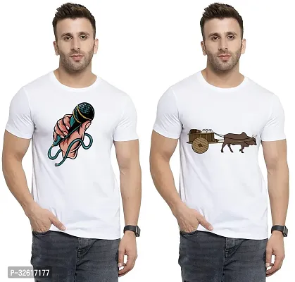 Reliable White Polycotton Printed Round Neck Tshirt For Men Pack Of 2-thumb0