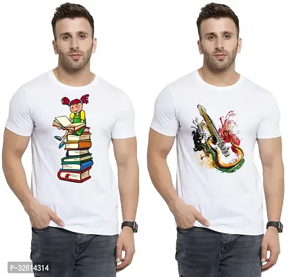 Reliable White Polycotton Printed T-Shirts For Men Pack Of 2