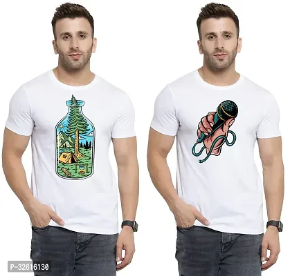 Stylish Polycotton White Printed Tees For Men Pack of 2