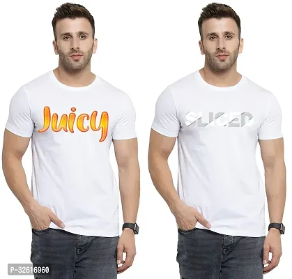 Reliable White Polycotton Printed Round Neck Tshirt For Men Pack Of 2-thumb0