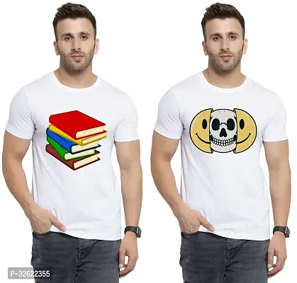 Stylish White Polycotton Printed T-Shirt For Men Pack Of 2-thumb0