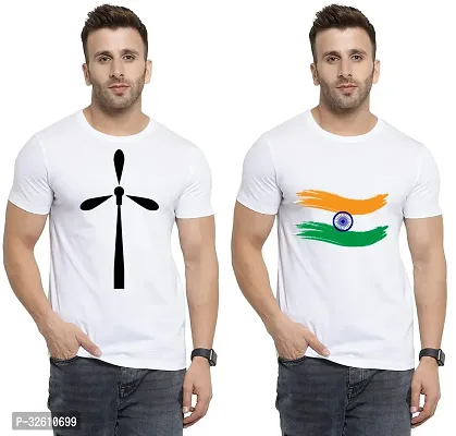 Reliable White Polycotton Printed Round Neck Tshirt For Men Pack Of 2-thumb0