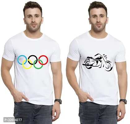 Reliable White Polycotton Printed T-Shirts For Men Pack Of 2