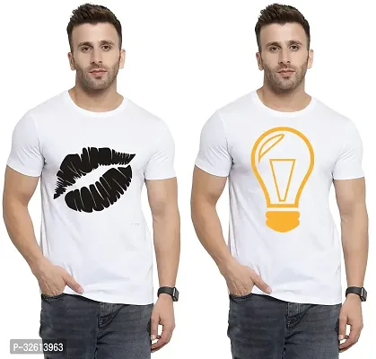 Reliable White Polycotton Printed T-Shirts For Men Pack Of 2