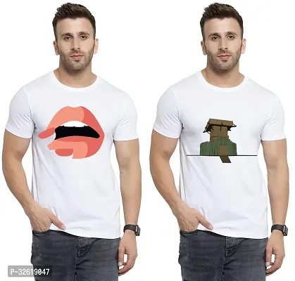 Reliable Polycotton Printed Round Neck Tees For Men Pack Of 2