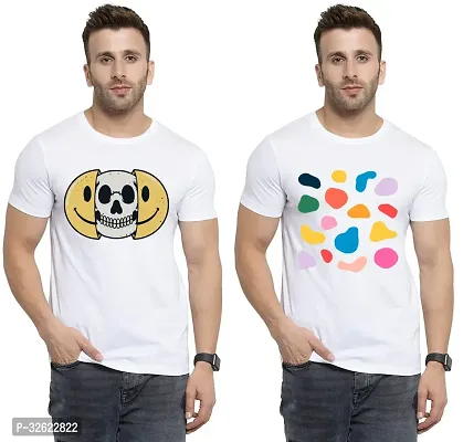 Stylish White Polycotton Printed T-Shirt For Men Pack Of 2-thumb0