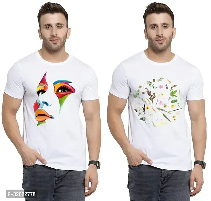 Stylish White Polycotton Printed T-Shirt For Men Pack Of 2-thumb0