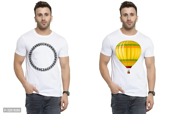 Reliable White Polycotton Printed Round Neck Tshirt For Men Pack Of 2-thumb0