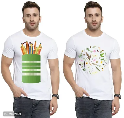 Stylish White Polycotton Printed T-Shirt For Men Pack Of 2-thumb0