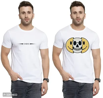 Reliable White Polycotton Printed T-Shirts For Men Pack Of 2