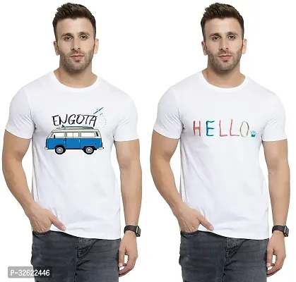 Stylish White Polycotton Printed T-Shirt For Men Pack Of 2-thumb0