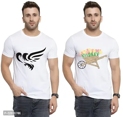 Stylish Polycotton White Printed Tees For Men Pack of 2