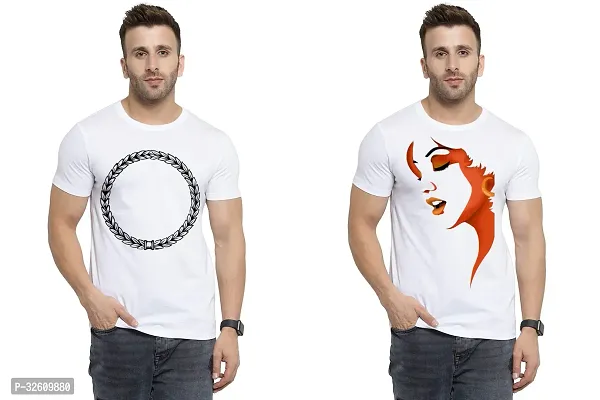 Reliable White Polycotton Printed Round Neck Tshirt For Men Pack Of 2-thumb0