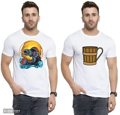 Stylish Polycotton White Printed Tees For Men Pack of 2