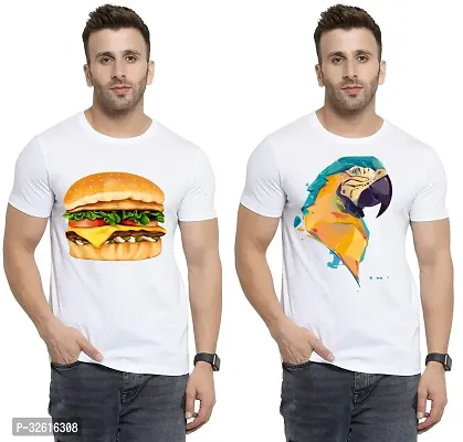 Stylish Polycotton White Printed Tees For Men Pack of 2