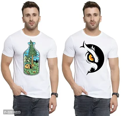 Stylish Polycotton White Printed Tees For Men Pack of 2