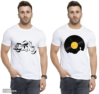 Stylish White Polycotton Printed T-Shirt For Men Pack Of 2