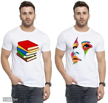 Stylish White Polycotton Round Neck T-Shirt For Men Pack Of 2-thumb0