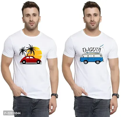 Stylish Polycotton White Printed Tees For Men Pack of 2-thumb0