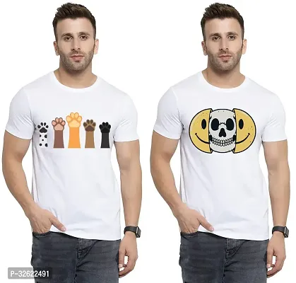 Stylish White Polycotton Printed T-Shirt For Men Pack Of 2-thumb0