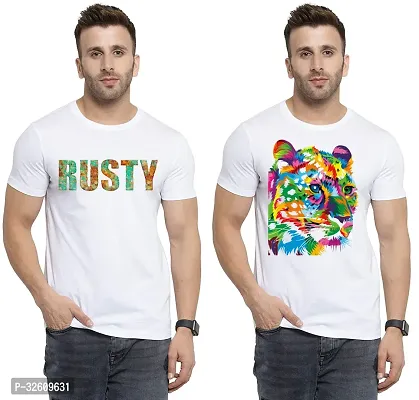 Reliable White Polycotton Printed Round Neck Tshirt For Men Pack Of 2-thumb0