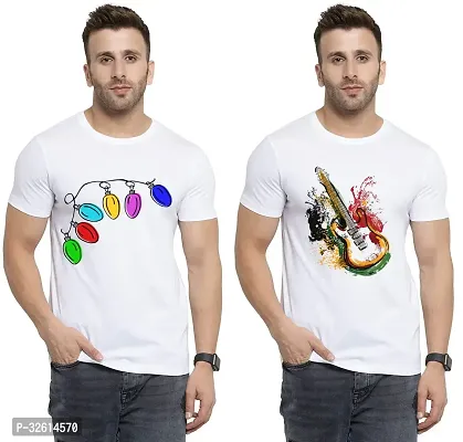 Elite White Polycotton Printed Round Neck Tees For Men- Pack Of 2-thumb0