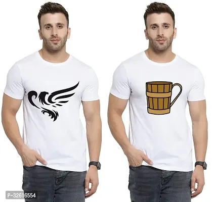 Stylish Polycotton White Printed Tees For Men Pack of 2-thumb0