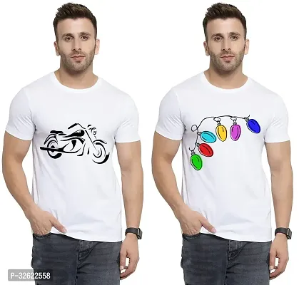 Stylish White Polycotton Printed T-Shirt For Men Pack Of 2-thumb0