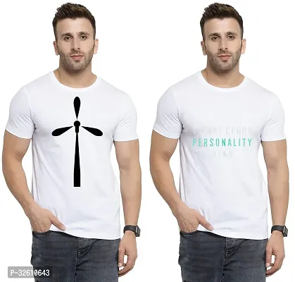 Reliable White Polycotton Printed Round Neck Tshirt For Men Pack Of 2-thumb0