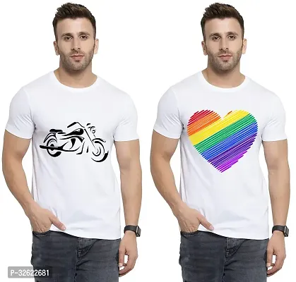 Stylish White Polycotton Printed T-Shirt For Men Pack Of 2