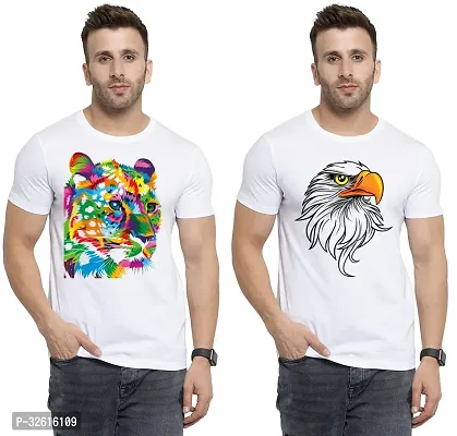 Reliable White Polycotton Printed Round Neck Tshirt For Men Pack Of 2-thumb0