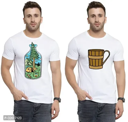 Stylish Polycotton White Printed Tees For Men Pack of 2