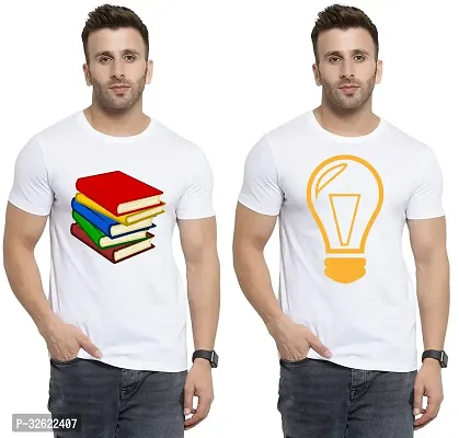 Stylish White Polycotton Printed T-Shirt For Men Pack Of 2