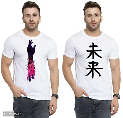 Stylish White Polycotton Printed T-Shirt For Men Pack Of 2