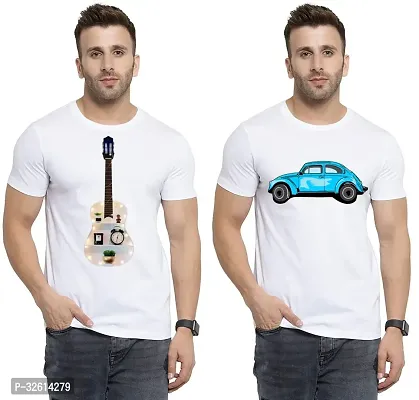 Reliable White Polycotton Printed T-Shirts For Men Pack Of 2