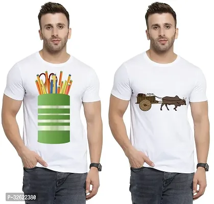 Stylish White Polycotton Printed T-Shirt For Men Pack Of 2-thumb0