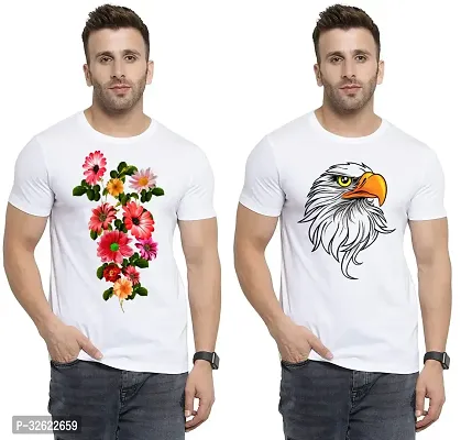 Stylish White Polycotton Printed T-Shirt For Men Pack Of 2-thumb0