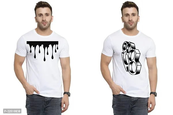 Reliable White Polycotton Printed Round Neck Tshirt For Men Pack Of 2-thumb0