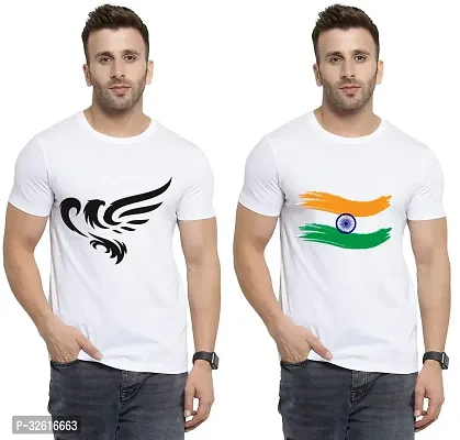 Stylish Polycotton White Printed Tees For Men Pack of 2-thumb0