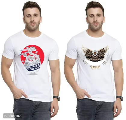 Stylish Polycotton White Printed Tees For Men Pack of 2