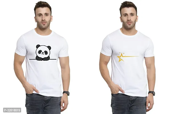 Reliable White Polycotton Printed Round Neck Tshirt For Men Pack Of 2