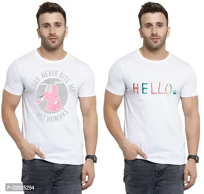 Stylish White Polycotton Round Neck T-Shirt For Men Pack Of 2