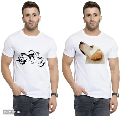 Stylish White Polycotton Printed T-Shirt For Men Pack Of 2