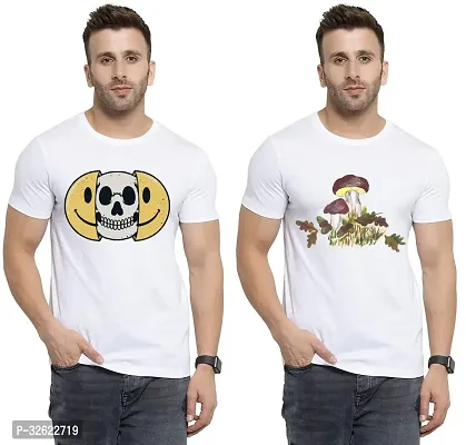 Stylish White Polycotton Printed T-Shirt For Men Pack Of 2-thumb0