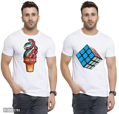 Stylish White Polycotton Printed T-Shirt For Men Pack Of 2-thumb0