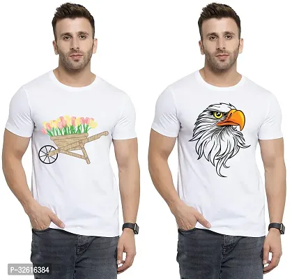 Reliable White Polycotton Printed Round Neck Tshirt For Men Pack Of 2-thumb0