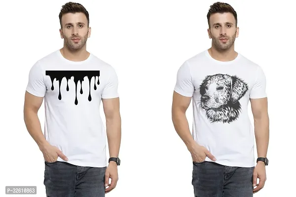 Reliable White Polycotton Printed Round Neck Tshirt For Men Pack Of 2